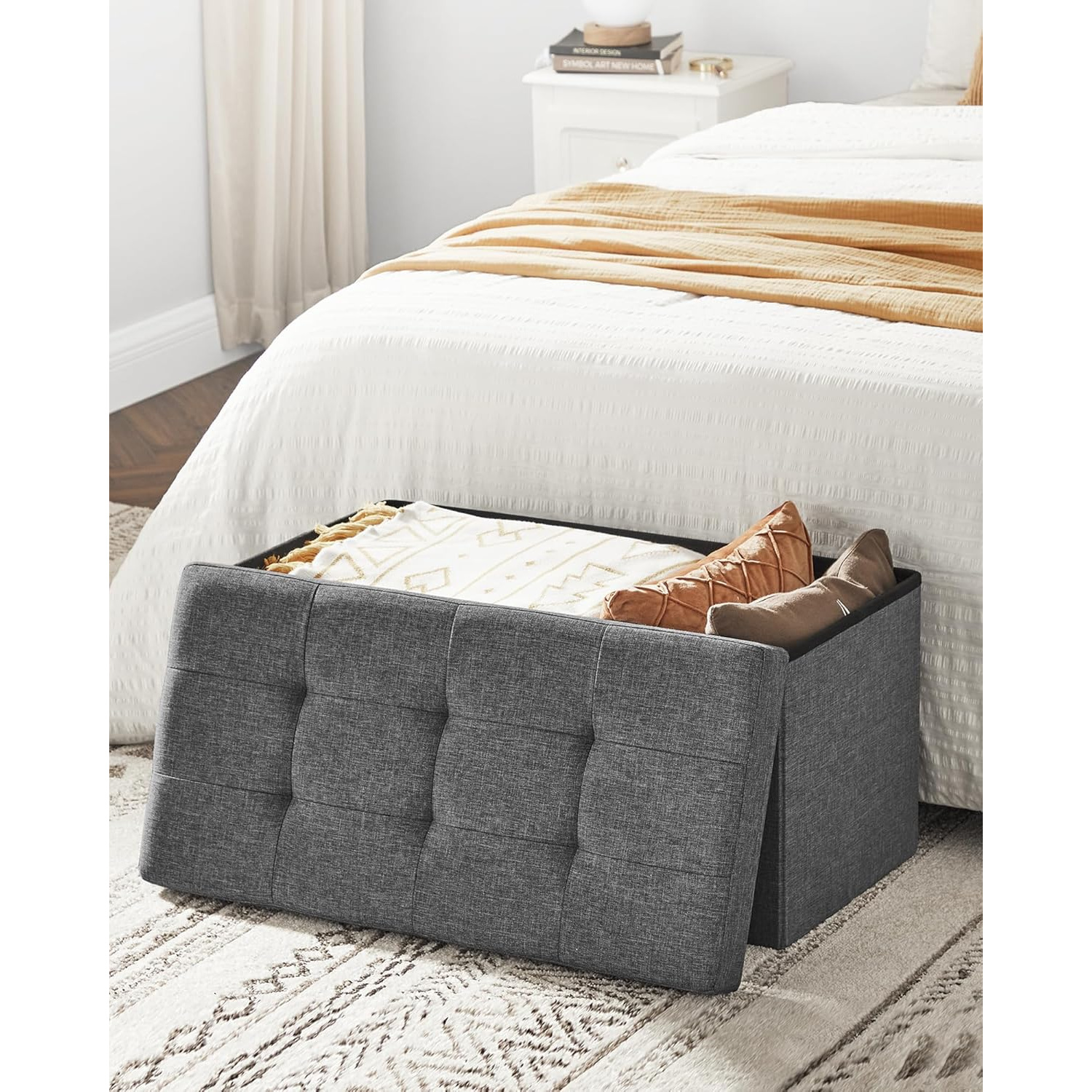 item picture 30 inches folding storage   bench storage chest   rest stool ash gray