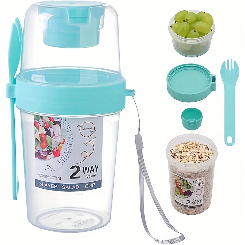 TEMU Vaso para ensalada MAMSHIB a prueba de fugas y bandeja para , varios colores disponibles, recipiente de almacenamiento de alimentos portátil y