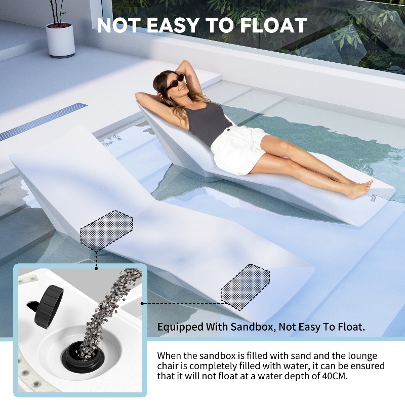 Designer In-Pool Chaise Lounge Chair, Modern Ergonomic S-Shaped Pool Lounger, Heavy-Duty UV And Waterproof Outdoor Recliner with Sand-Fill Weight Box And Drainage System, for Poolside, Patio And Shallow Water