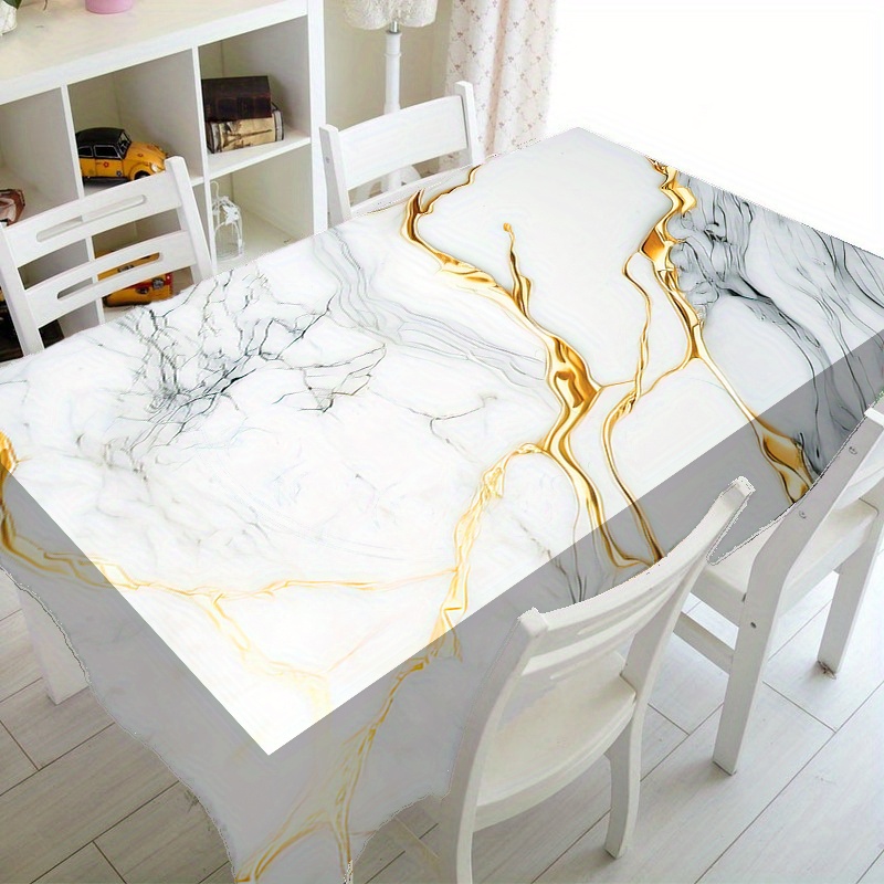 

Luxurious Marble Texture Tablecloth With White Golden Accents - Kitchen, Dining & Coffee Tables - Polyester, Rectangular Shape