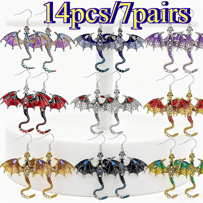 TEMU 2d Flat - 14pcs/7 Pairs Women's Earring Set Vintage Colorful 2d Flat Acrylic Enamel Pendant Earrings Unique Hip Hop Random Earrings Suitable For