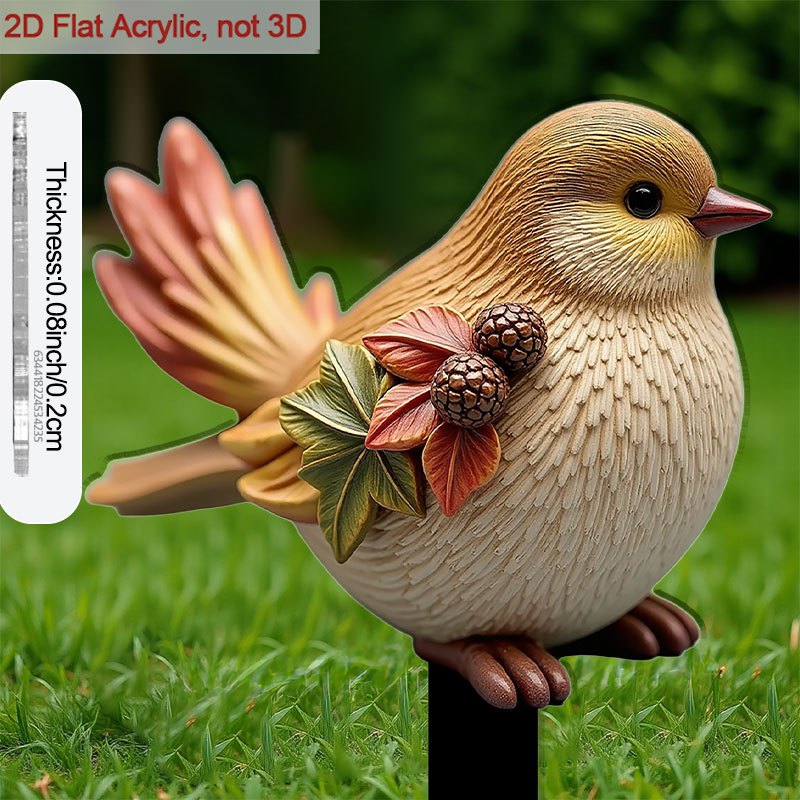 TEMU 2d Flat, [2d Flat] 2d Flat Colored Acrylic Garden Bird Stake Sign With Leaf Branches And Berries - Vibrant Outdoor/indoor Decoration, Suitable