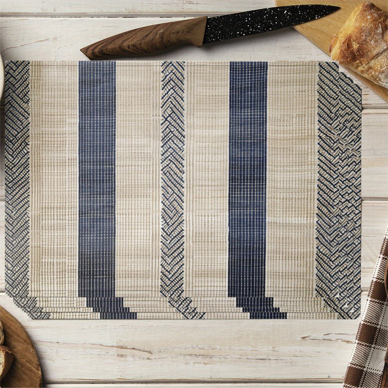 TEMU 4pcs Bohemian Striped Placemats Suitable For Kitchen, Dining Table, Outdoor Picnic - Non-slip Table Protectors, Wear-resistant Machine Washable