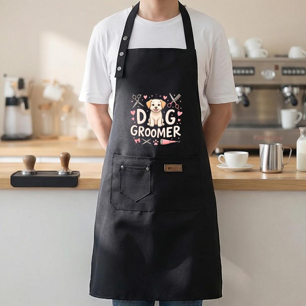 TEMU Cute Smiling Puppy Grooming Print Hanging Neck Work Apron, Kawaii , Multi-pocket 3- Apron For Pet Grooming Salon Daily Tasks, Ideal For And Pet
