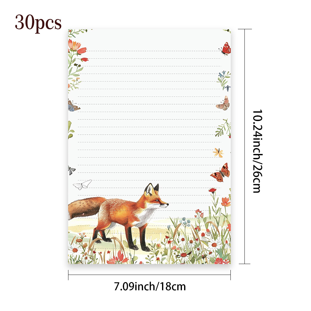 Image of 30pcs B5 Set, Fresh And Simple Animal-themed , Watercolor Fox And Design, Back-to-school, Halloween, Christmas, And Season Gift, Designed Aesthetic Stationery, Party