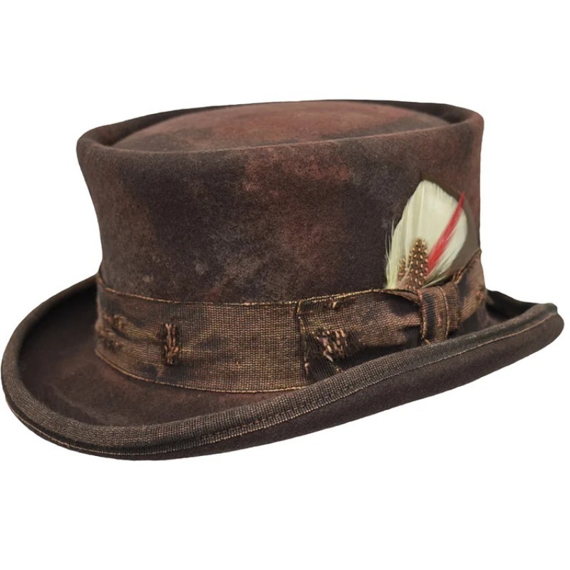 Image of Men's Top Top Hat, Solid Color Felt Hat | Cloth Bow Straps | Crimped Brim Design, Suitable For Outdoor Activities To Artifact, Sunshade And Windproof Hat, Very Trendy And Suitable For