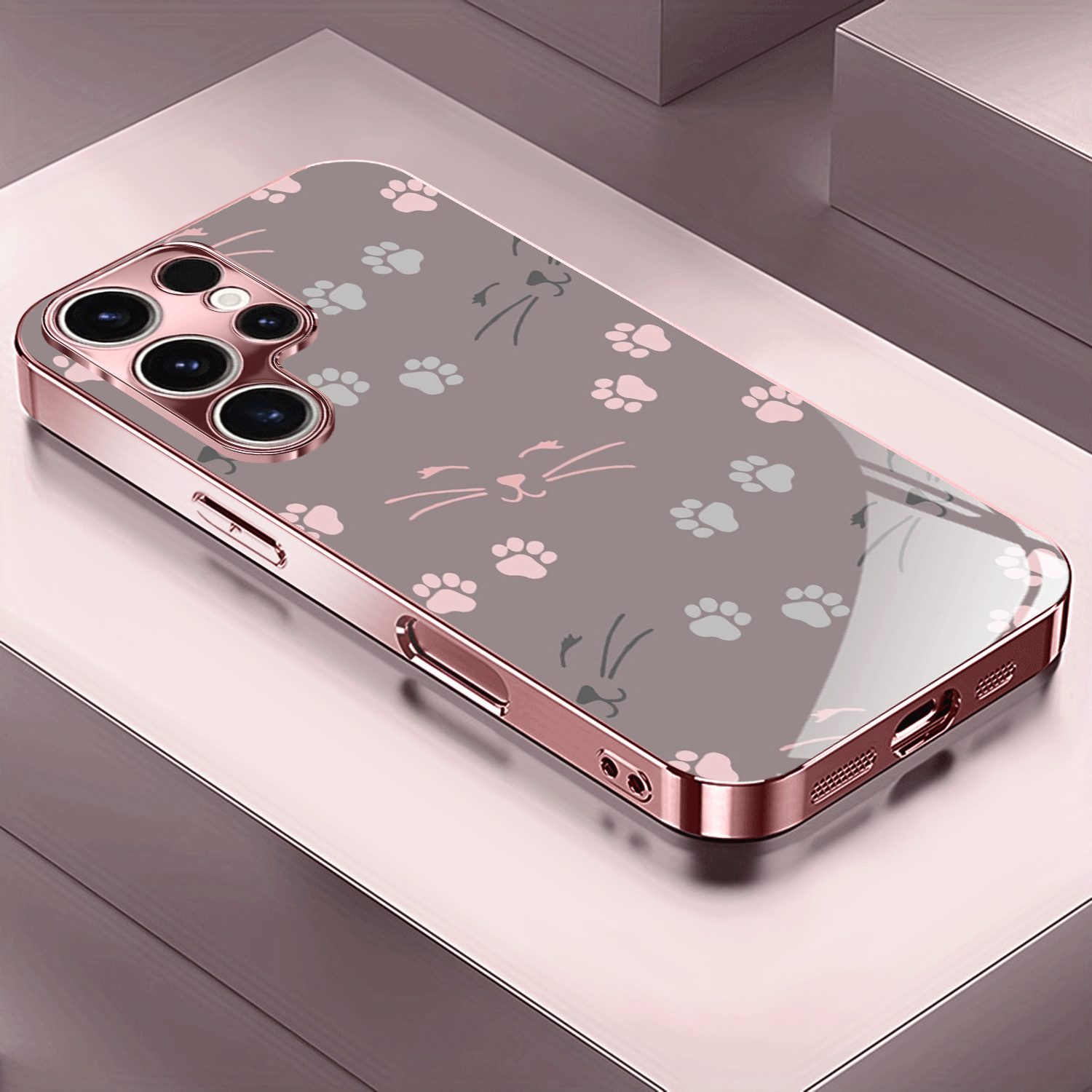 TEMU Phone Case - Flower Pattern Rose Golden/electroplated Pink Phone Case Cover For Galaxy A52/a53/a55/note 10 /note 20//note 20 Ultra/s21/s21 /s21