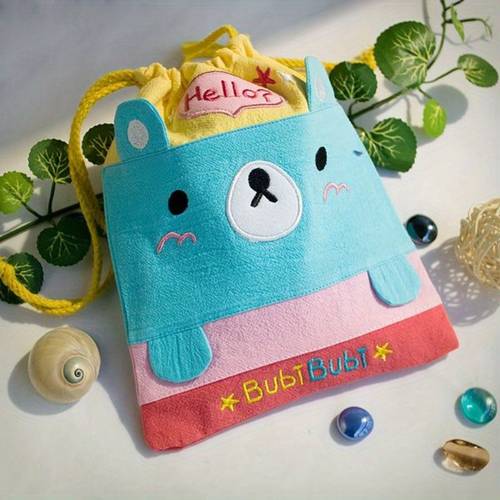 bear embroidered applique draw string bag drawstring pouch 6 7 8 5