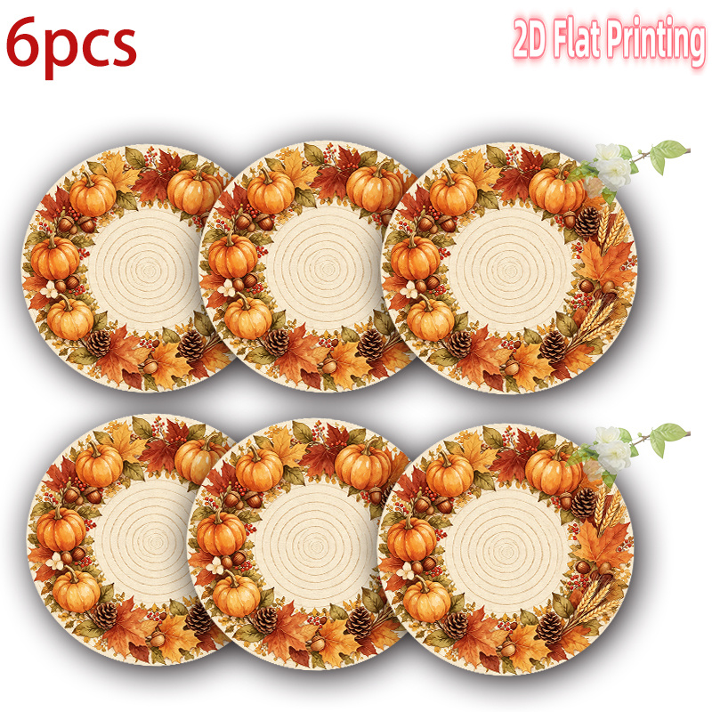 TEMU 4-6-8pcs 2d Printed Placemats Fall Leaf Pumpkin Wheat Pattern - 15 Inch Polyester Table Mats, For Home Decor, Wedding, Anniversary, Festival,