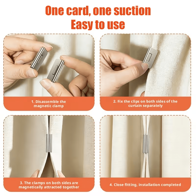2-pair/4-pair Magnetic Blackout Curtain Clips - Strong Magnetic Curtain Closure and Fixing Clips - Suitable for Home Bedrooms, Office Curtains, Valances - Used for Blackout and Preventing Light Leakage