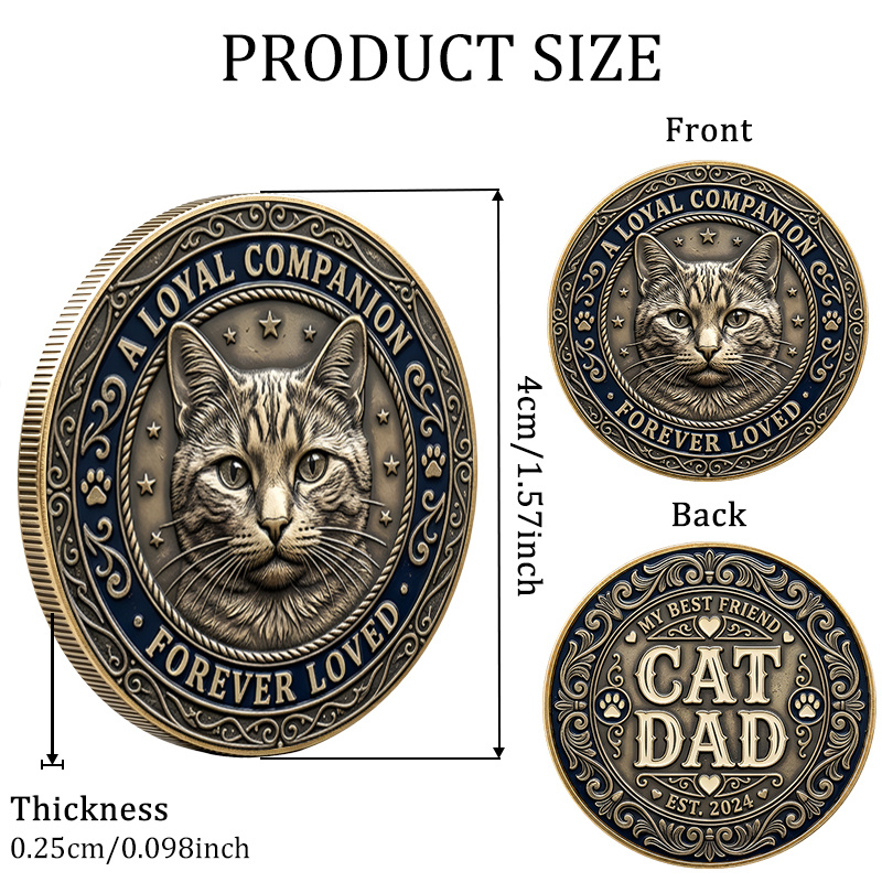 TEMU Cat Dad Forever Loved Cat Commemorative Token, 1.57inchx1.57inch, Double-sided Decorative Commemorative , Cat Dad Theme, 2d Flat Print, Gift For