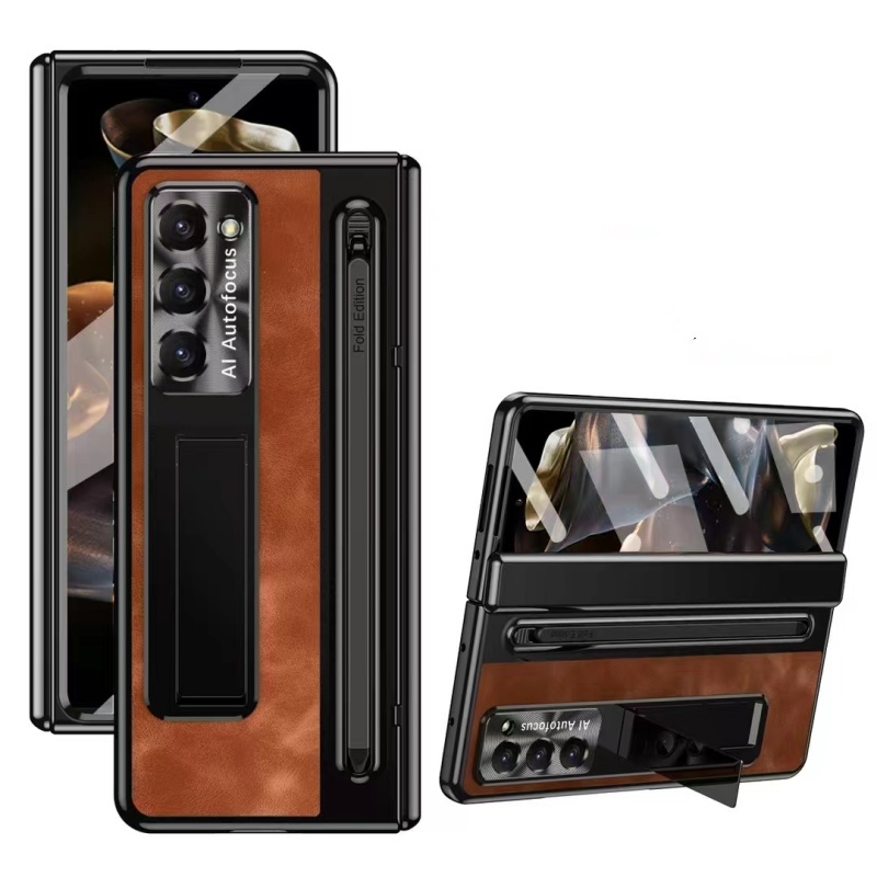 TEMU Phone Case - New Retro Leather Integrated Viewing Phone Case For Zfold4/5/6/w25 Classic Trendy Business Unisex Phone Case