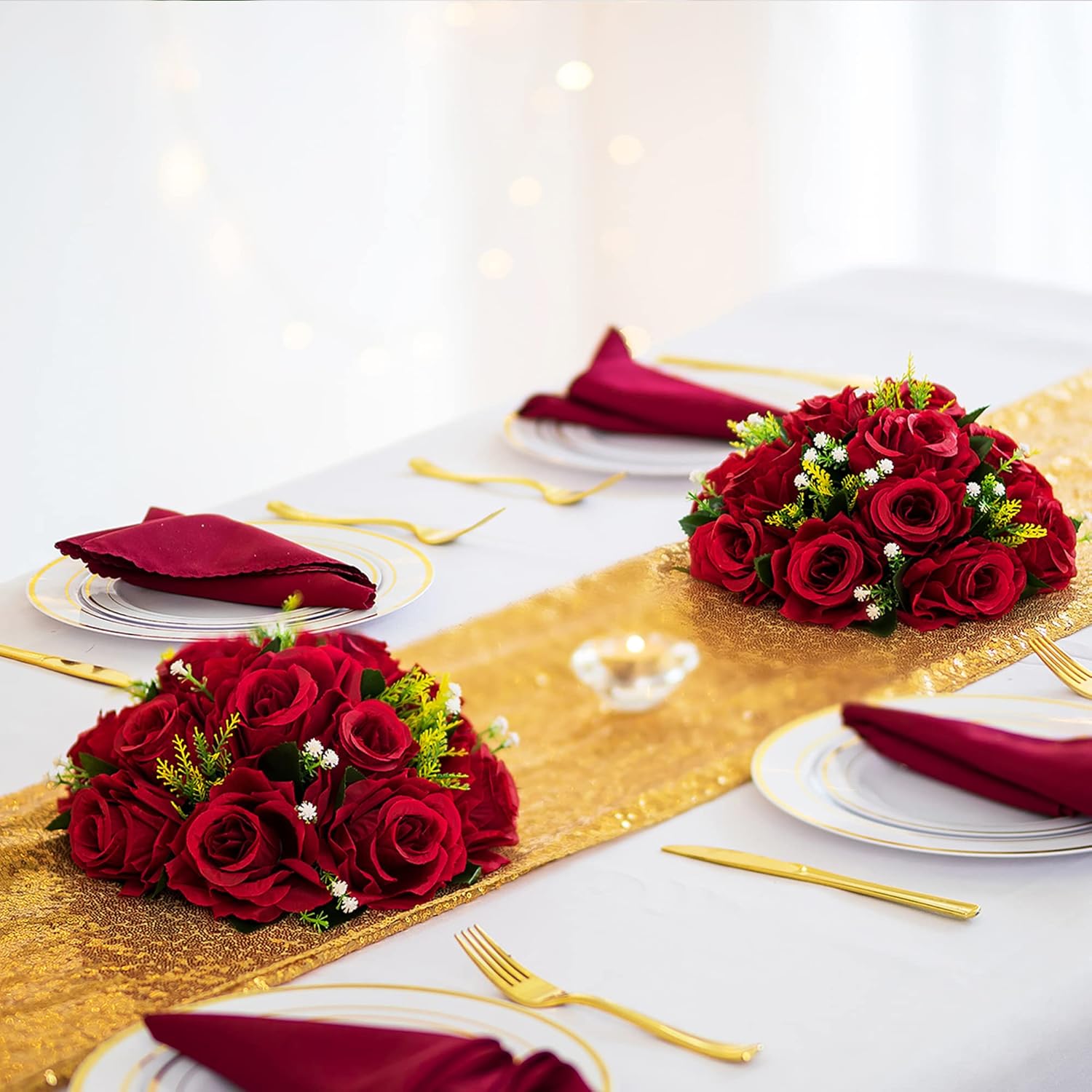 TEMU Flower Balls Wedding Rose Centerpieces: 2pcs Fake Flowers Kissing Balls Decor Artificial Floral Arrangements Flower Bouquet Of Roses Home Party