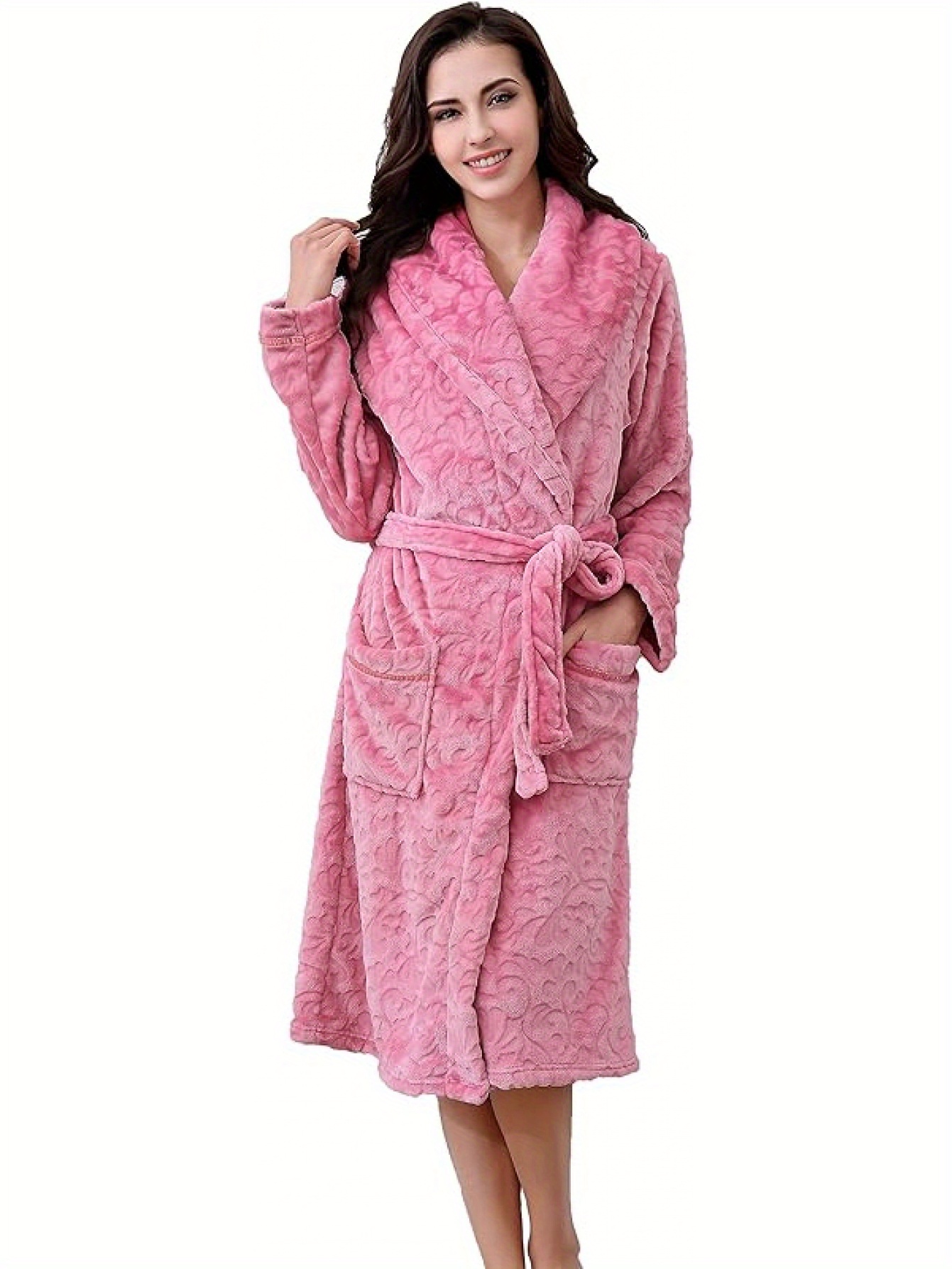 knee length fluffy dressing gown women's plush bathrobe warm soft nightgown fleece housecoat with pockets s-xxl | Shop Now For Limited-time Deals multi way dress