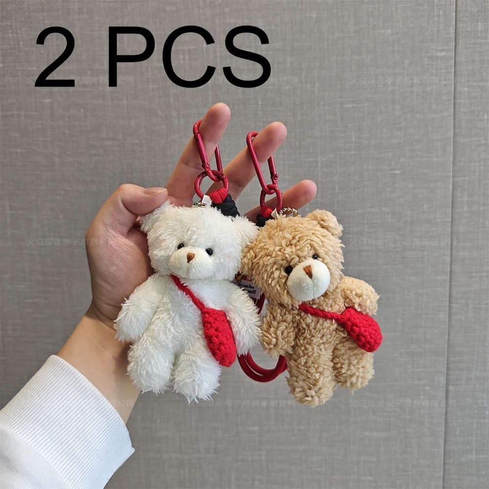 2pcs Red Satchel Bear Pendant Key Chain, Popular Powder Blusher Bear Teddy Bear Backpack Accessories