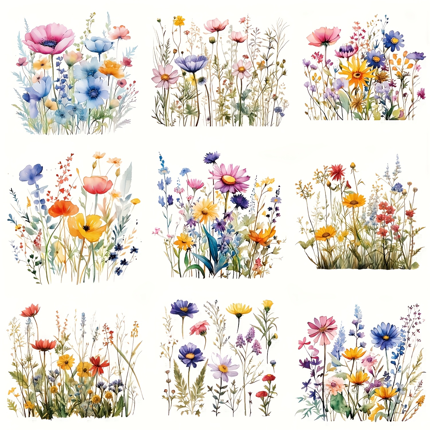 TEMU Ensemble de 9 patchs de transfert thermique de fleurs colorées, couleurs mélangées - Appliques de presse à chaud HTV pour t-shirts et loisirs