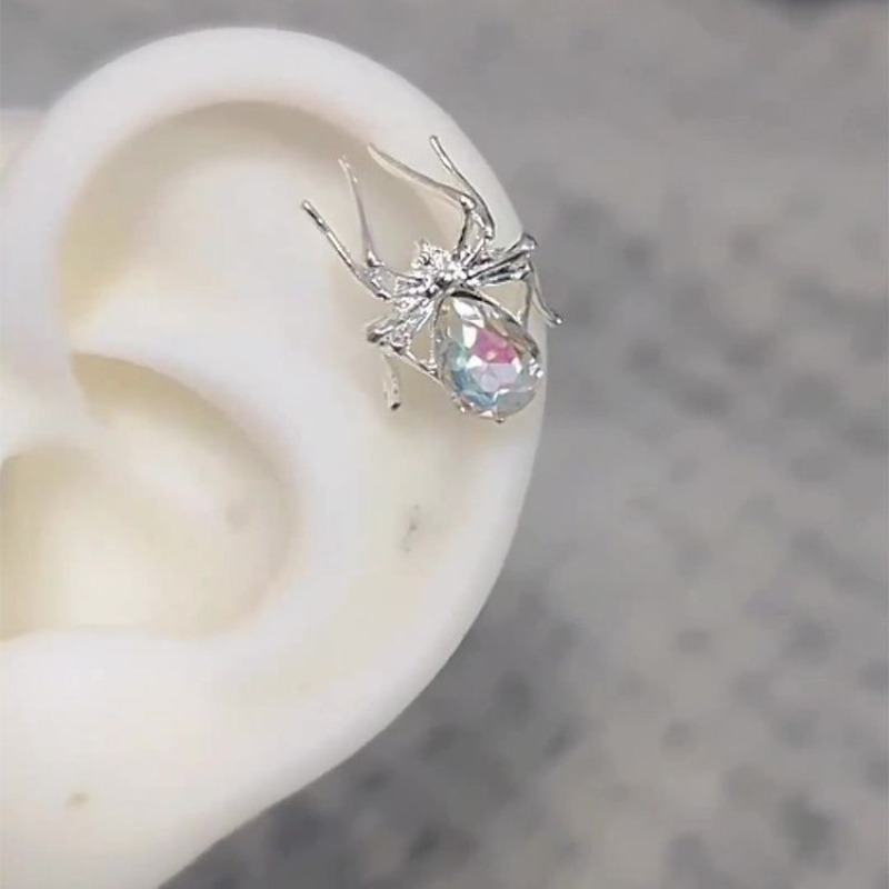 TEMU 2pcs Boucles d'oreilles Gothiques Vintage Scintillantes avec Strass d'Araignée, Bijoux Unisexe, Bijoux d'Oreille Hip Hop Punk , Cadeau Cool pour