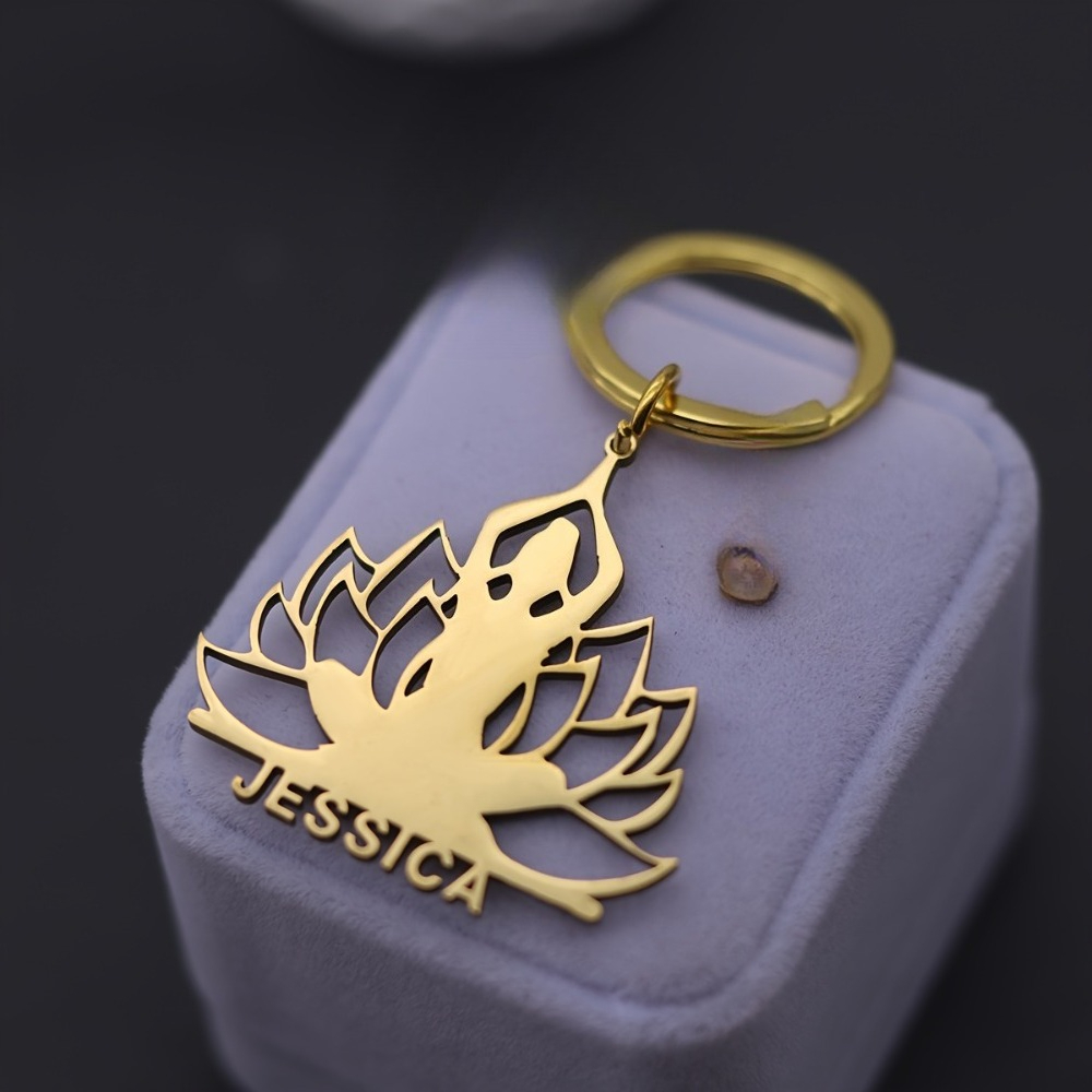 Personalized Lotus Flower Name Keychain, Unique Stainless Steel Design