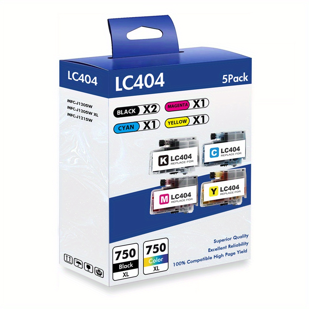 TEMU 5-pack High- Compatible Ink Cartridges Replacement For Brother /lc404xl/ - With Electronics, Compatible With Mfc-j1215w/mfc-j1205w/mfc-j1205wxl