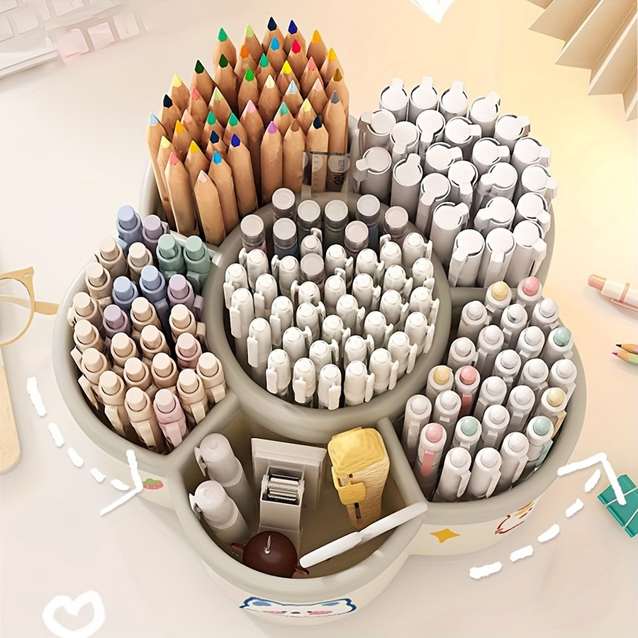 Rotating Desk Organizer - Multi-Compartment Storage Caddy for Stationery, Makeup Brushes, Lipsticks, Eyebrow Pencils - Durable PP Material, Fragrance-Free, Ideal for Dorms and Office Desk Organization, Desk Accessories Office, Desk Supplies Holders for Home