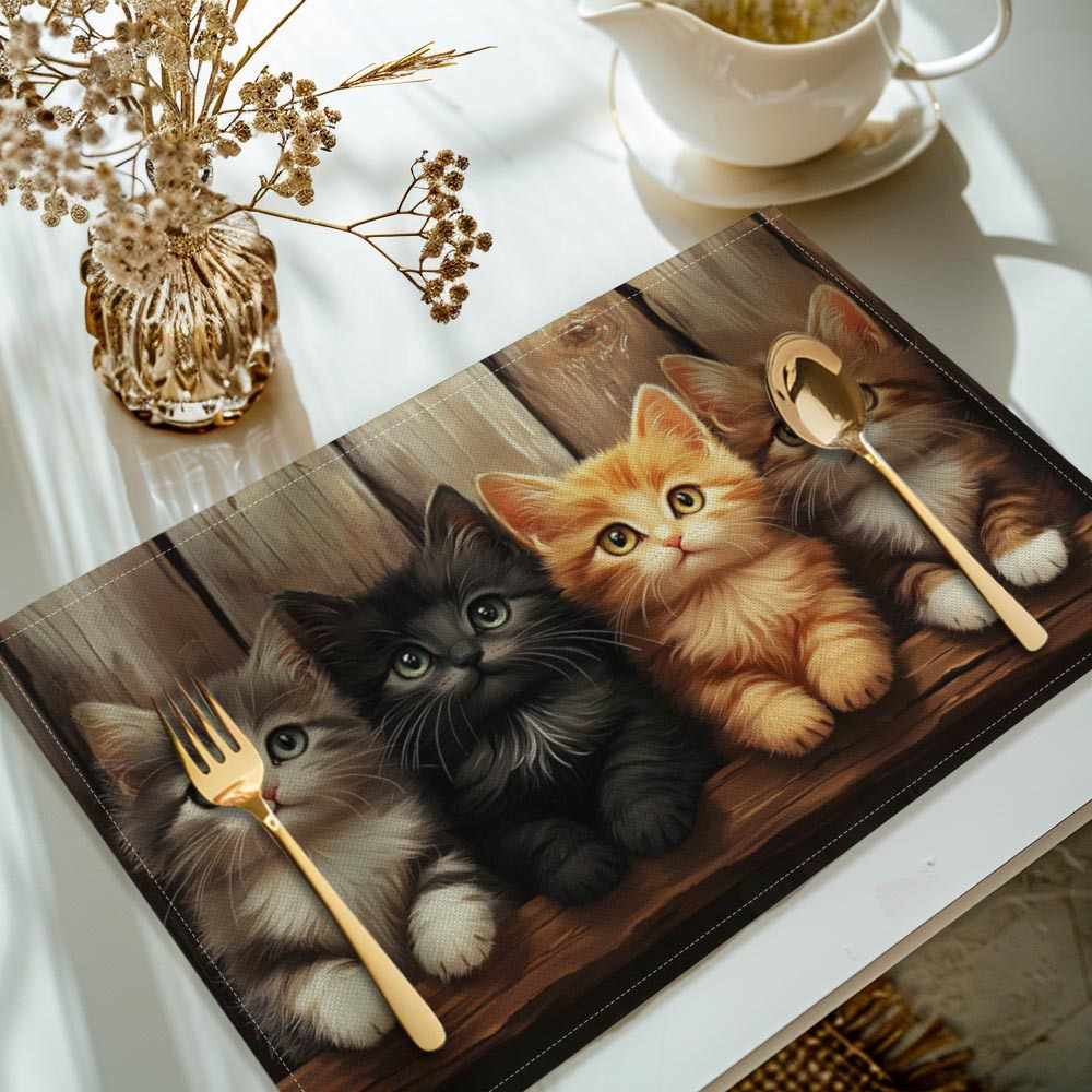 TEMU 4pcs, Cats Printed Placemats, Set Of 4 Table Mats, Washable Placemats For Kitchen Dining Table Decoration
