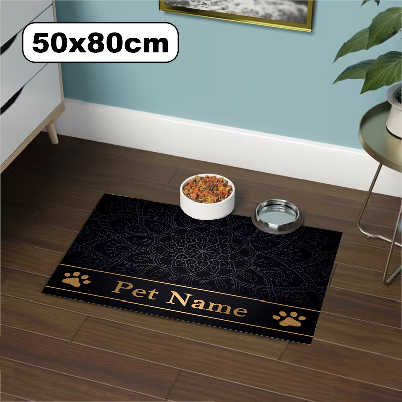 TEMU 1pc Custom Diatommud Pet Feeding Mat Personalized Photo Name Bowl Food Matquick-dry Easy To Clean Washale Mandala, Prints, Navy Blue And Golden