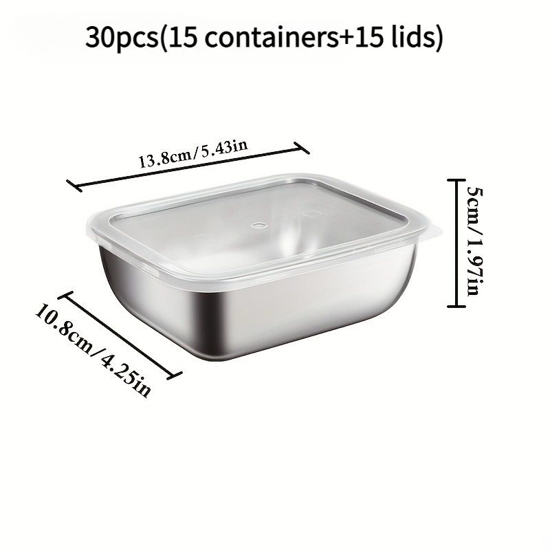 TEMU 30pcs (15 Containers And 15 Lids) Stainless Steel Meal Prep Containers With Lids, Airtight Leakproof Food Storage Container Bento , Microwave