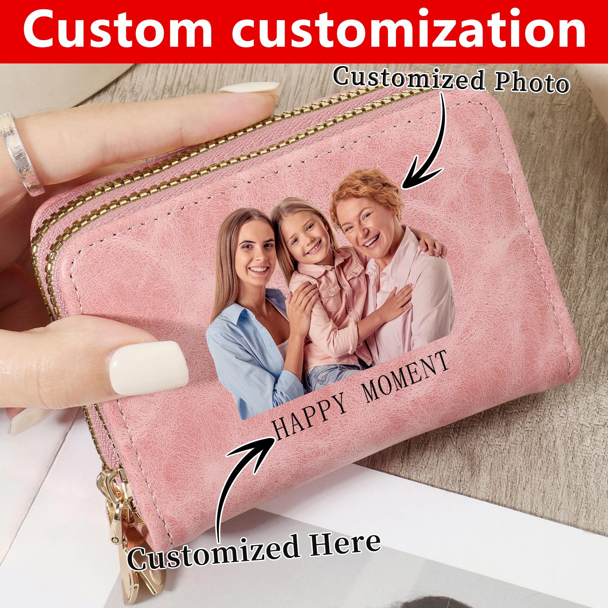 TEMU 1pc Custom Picture Wallet, Personalized Card Holder, Credit Card Storage Bag, Double-layer Zipper Surrounding , Easy Casual Multi Card Holder,