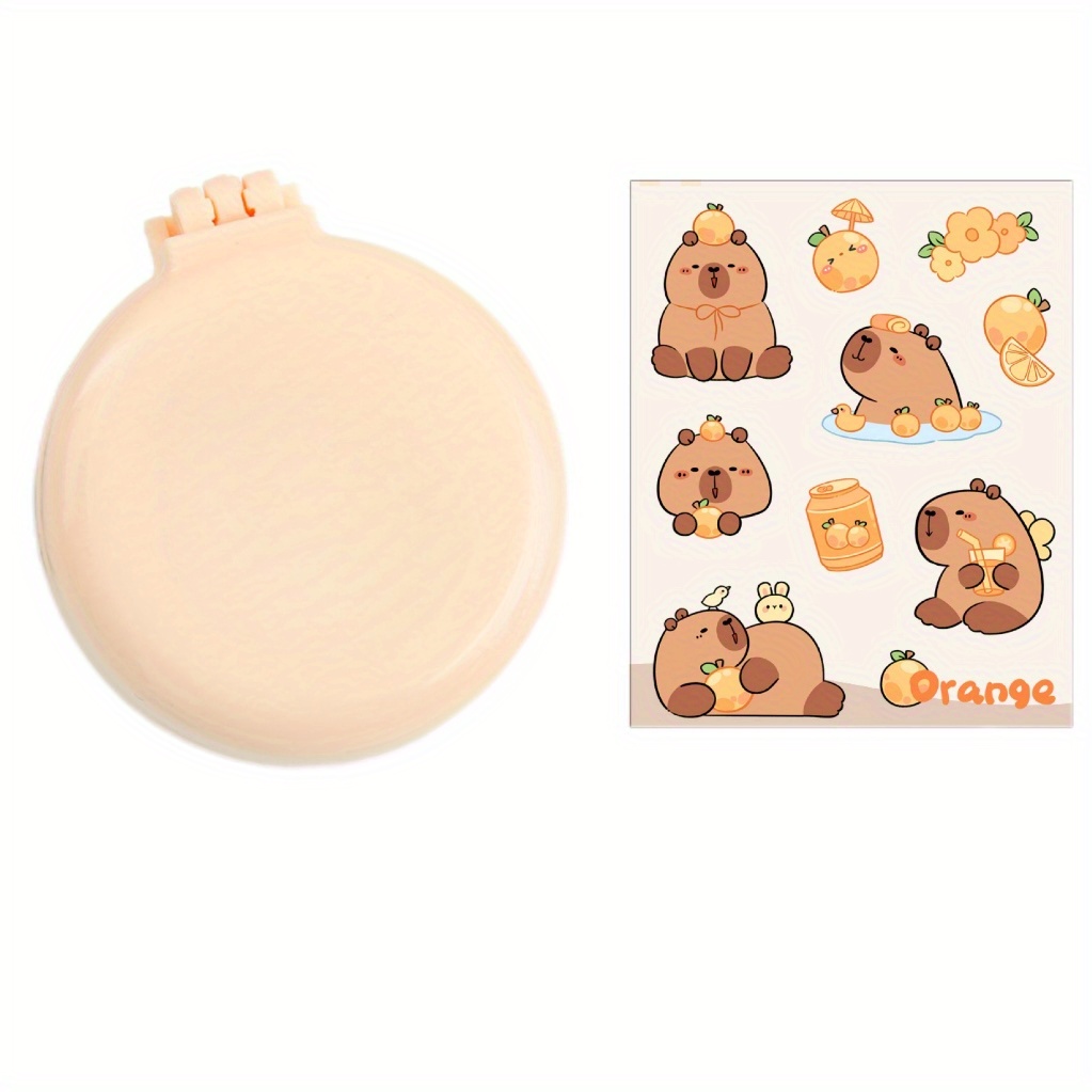 Image of Diy Sticker Card Ladies Cute Portable Folding Hair Comb With Mirror - Travel Accessories, Light Brown/white/yellow Options