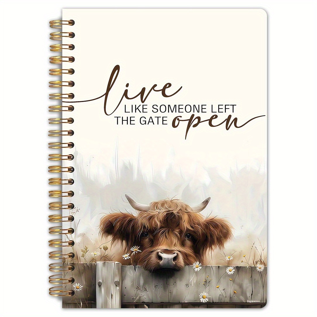 E-shop 1 Highland Cow Notizbuch - 13,97x21,08cm Rustikales Western-Design, Doppelseitiges Papier, Langlebige Bindung, Perfektes Geschenk für Landwirte