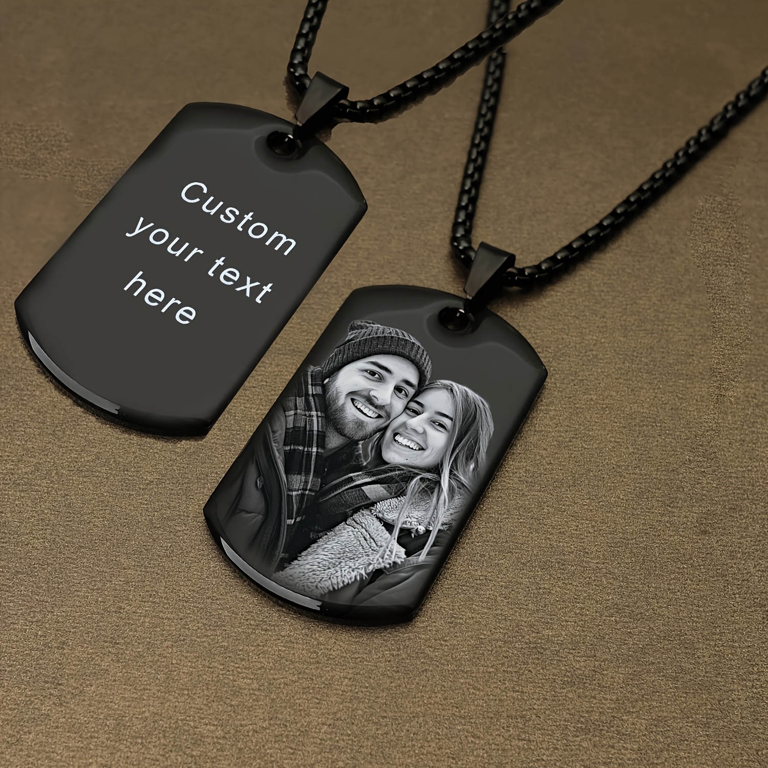 TEMU 1pc Custom Engraved Photo And Text Pendant Necklace - Personalized Laser-engraved Keychain, Durable 316l Titanium And 316l 304 Stainless Steel,