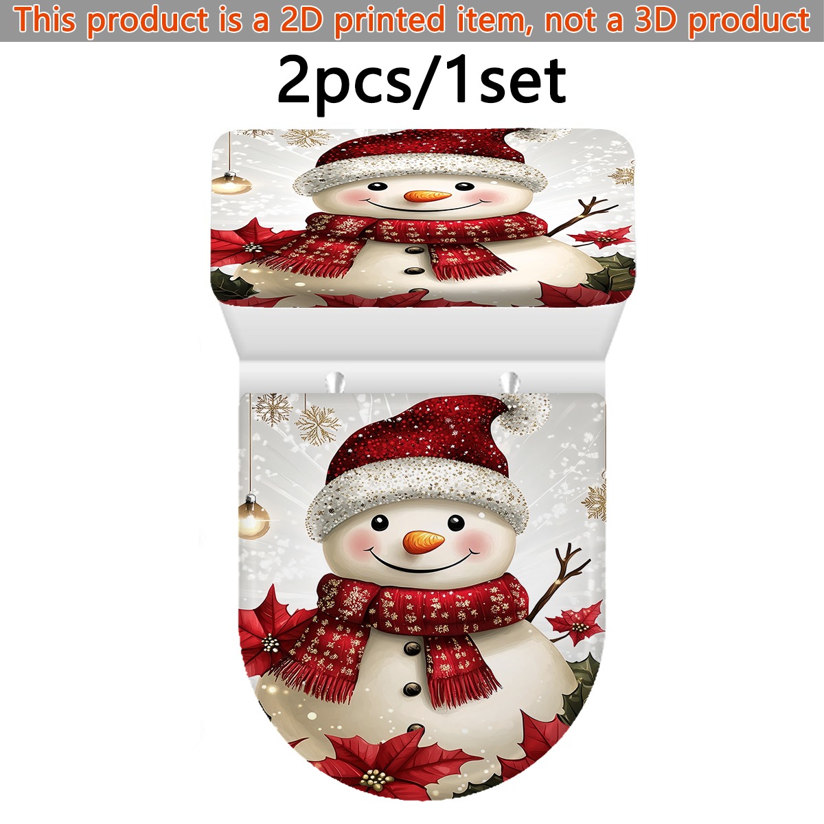 TEMU Ensemble de 1 housse de chasse d'eau et d'abattant de toilette décorative 2D plate de neige de Noël d'hiver, housse de chasse d'eau en tissu de