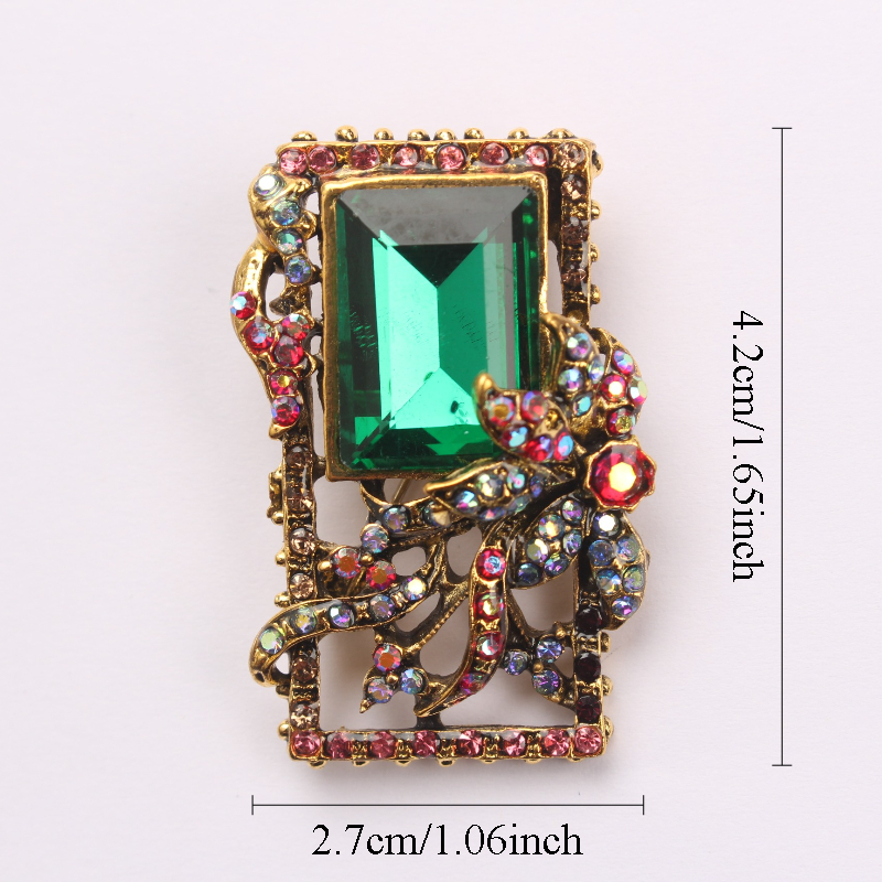 Statement Brooch with Green Multicolored AB Rhinestones