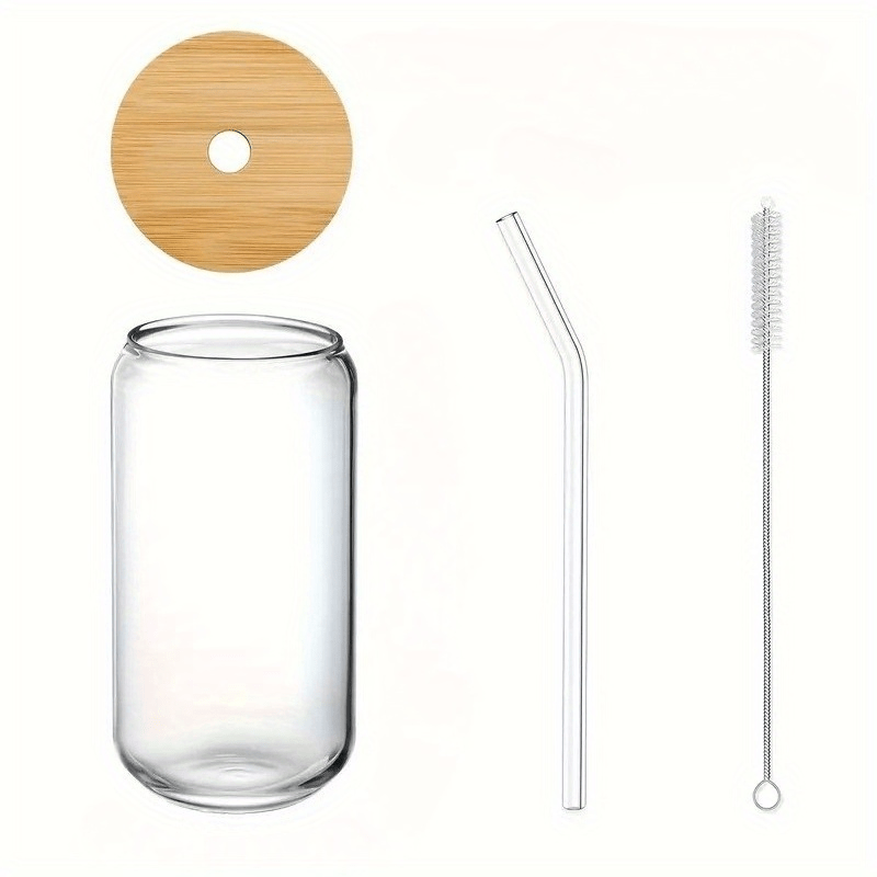 E-shop 4-teiliges DIY-Set (. 550 ml Wasserbecher + . Bambusdeckel + . Glasstrohhalm + . Strohhalmbürste) 21,3 oz (ca. 603,8 g)