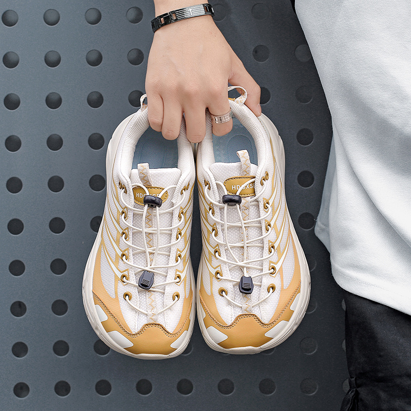 Men's Wide-Toe Colorblock Platform Sneakers with Elastic Laces