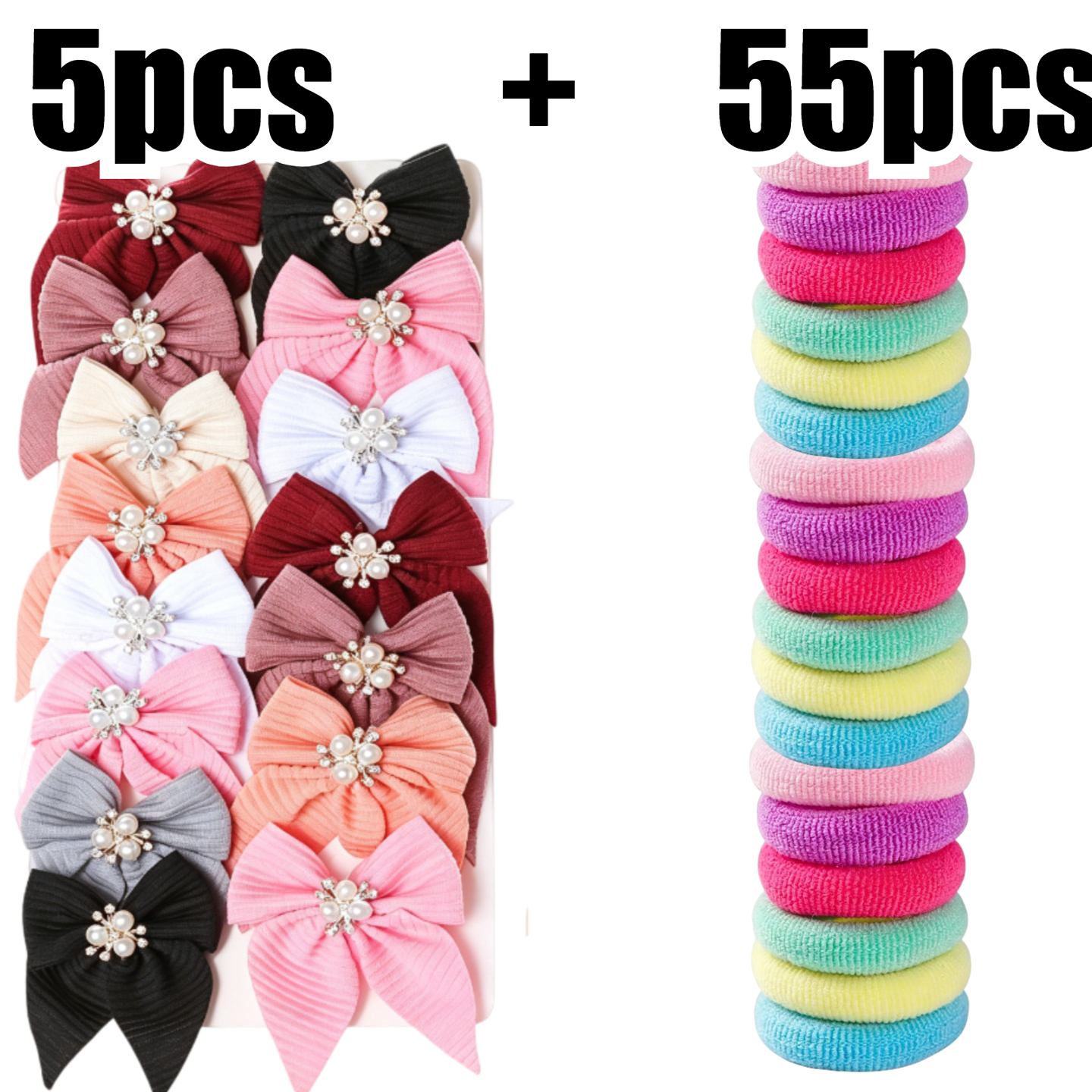 Temu – TEMU (60pcs) Contains 5 Pearl Women’s Hair Clips And 55 Elastic Hair Ties. Thick Bow Hair Clips, Hair Clips, Bridal Or Party Hair Styling Tools,