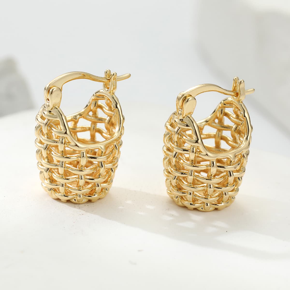 Women's Copper Woven Basket Hoop Earrings