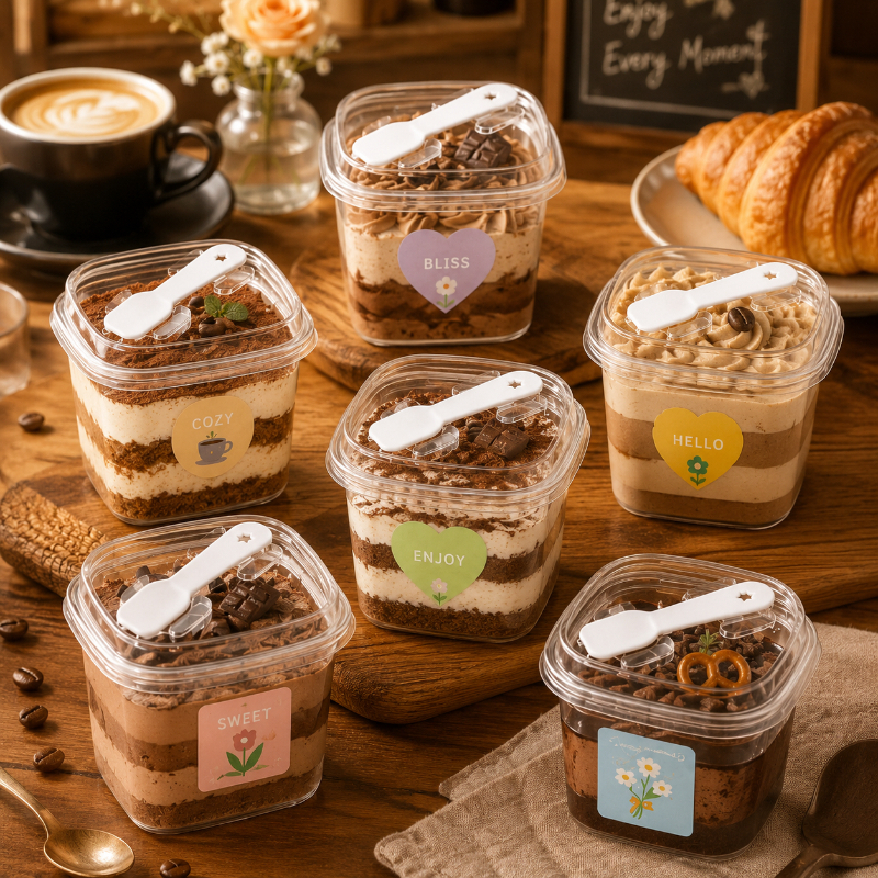 84pcs Transparent Square Dessert Boxes Set with Lids and Spoons