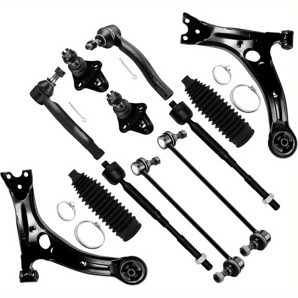 TEMU 12pcs Front Suspension Kit Lower Control Arm Ball Joints Bar Links Inner Outer Tie Rod Ends W/ Steering Boots Fit For 2003-2008 For Corolla