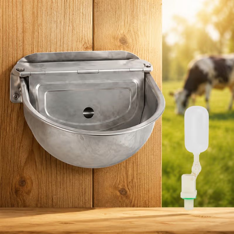 TEMU 4.5l Stainless Steel Automatic Water Bowl For Horses, Sheep And Cattle, Auto Fill Livestock Drinking Trough With Drain Outlet, Easy Feeder