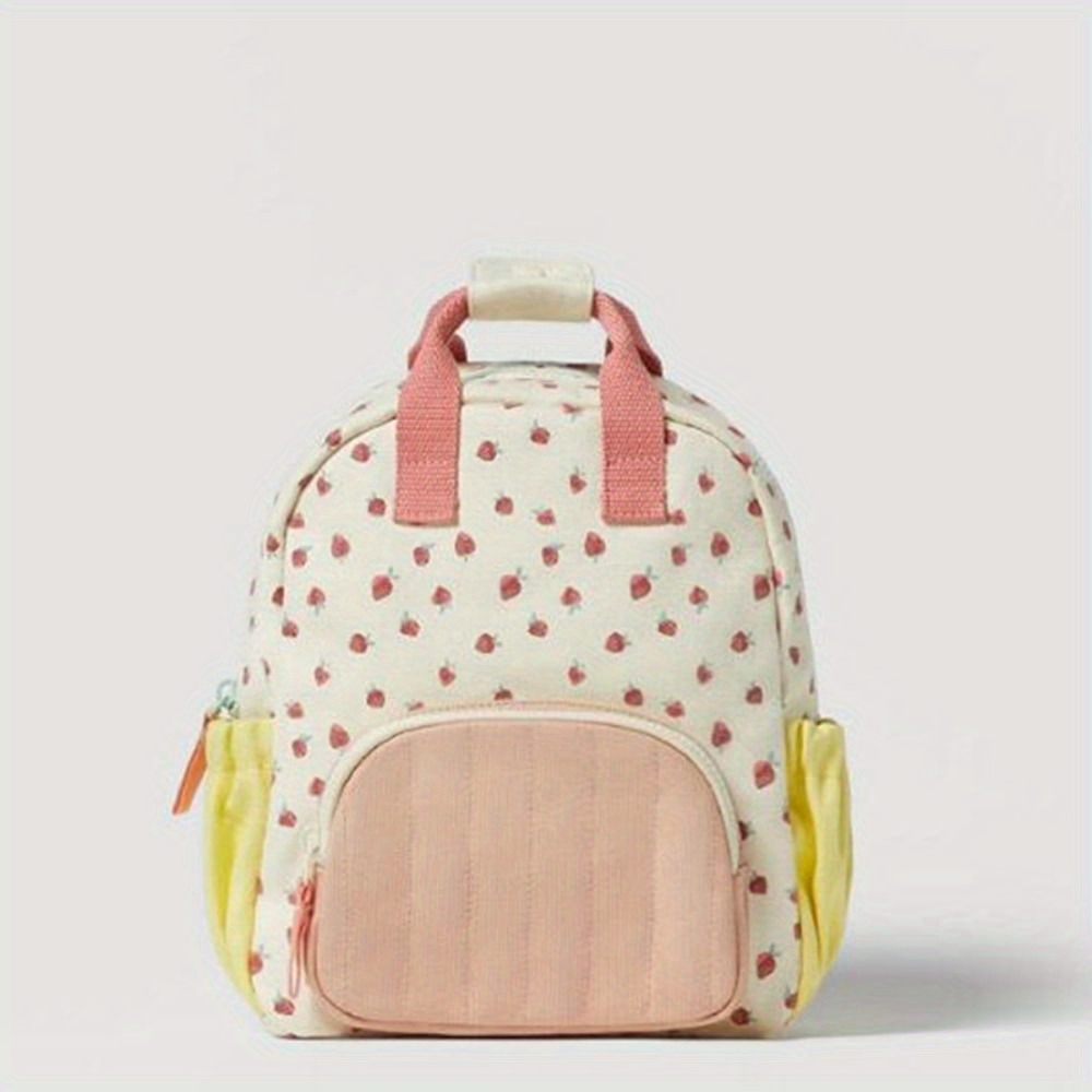 1pc Strawberry Canvas Backpack with Vibrant Red &amp; * - Durable Zipper Closure, Hand Washable, Ideal for School or Travel, School Backpack | * Backpack | Durable Backpack