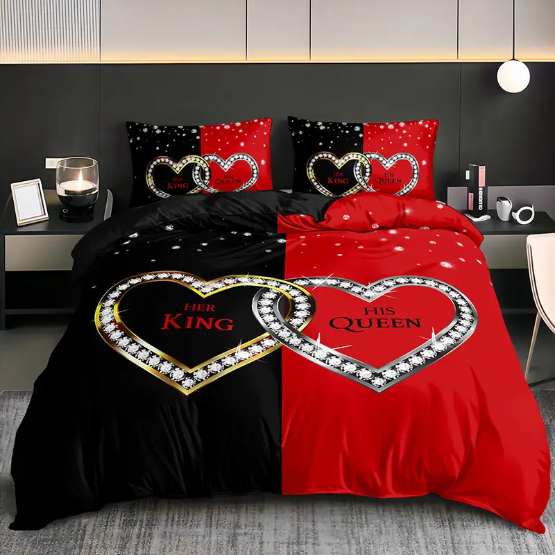 3pcs king queen hearts luxury bedding duvet cover set couple bedding quilt set romantic themed bed quilt set anniversary bedroom decor bed quilt set 1duvet cover 2pillowcase no comforter Product details 5