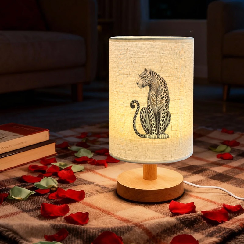 Stylized Leopard Fabric Table Lamp, Dimmable & Color Adjustable
