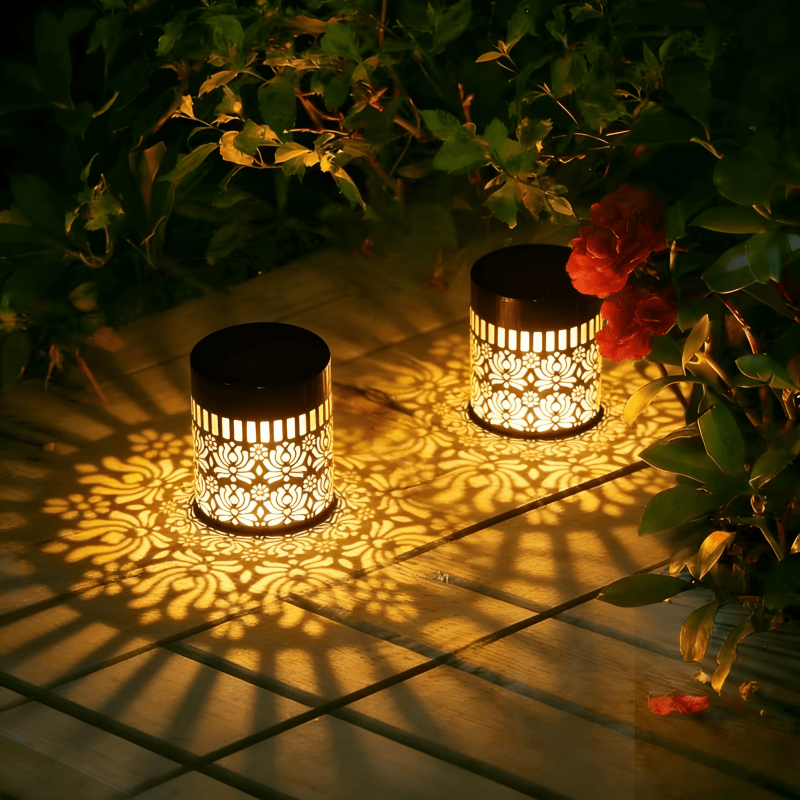1 2pcs solar outdoor tabletop decorative light for lotus pattern projection night light outdoor table lamp wrought iron openwork lamp wall light hanging   lamp metal desk lamp outdoor table lamp for bedroom patio lawn