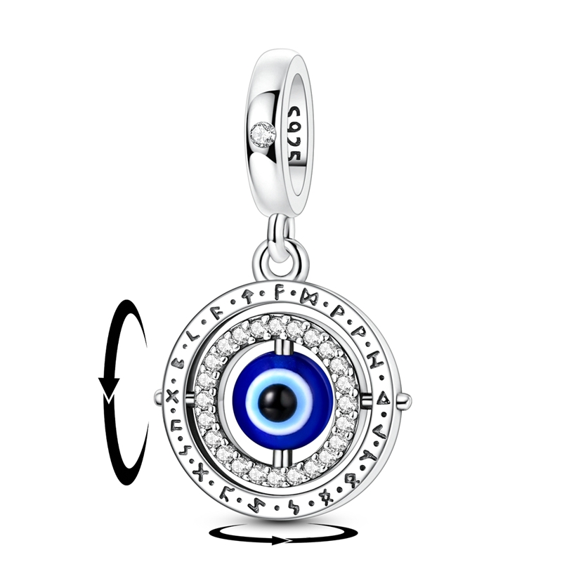 S925 Silver Reversible Eye Pendant Charm Beads, Gift for Her