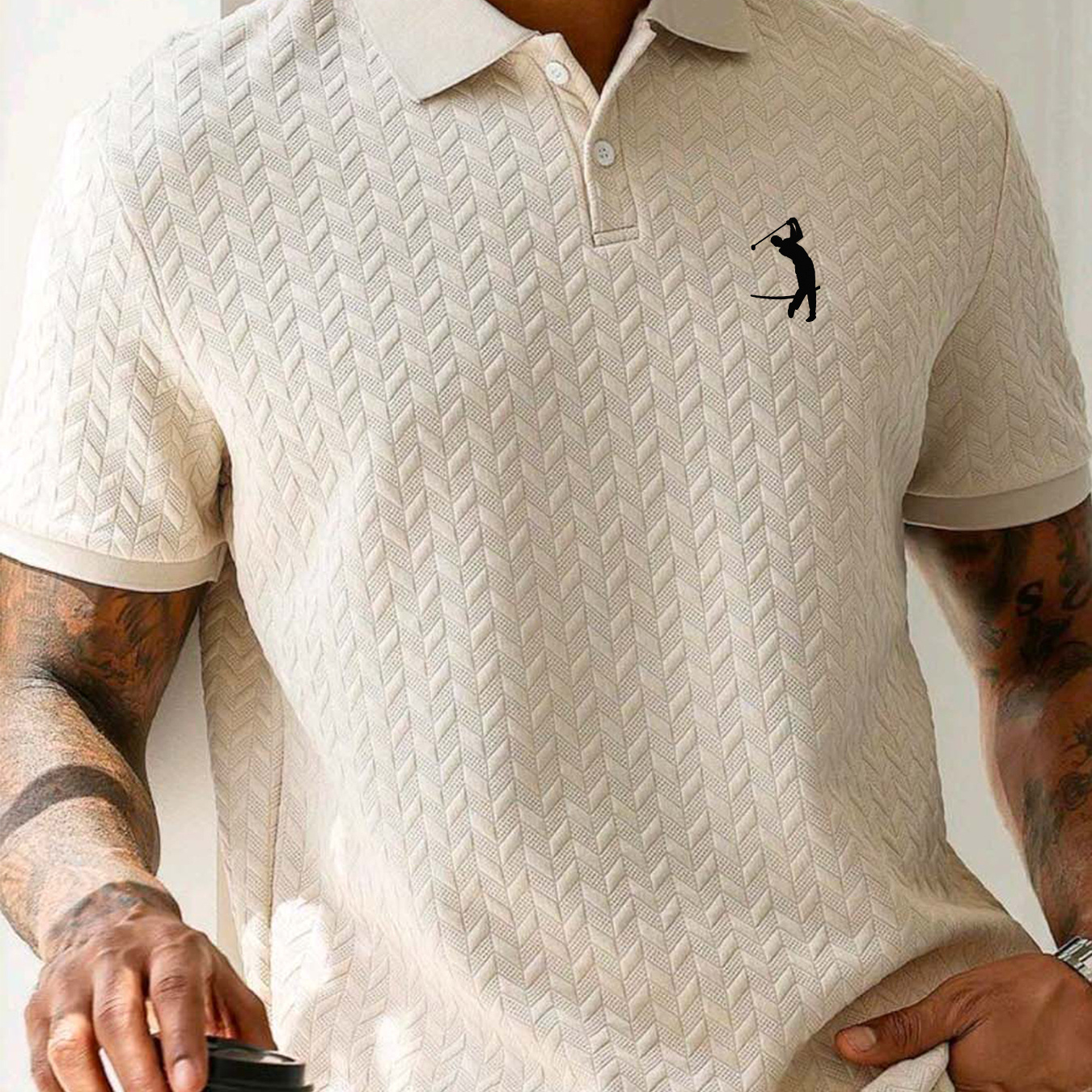 

1pc Polo de golf imprimé pour homme, haut d'été décontracté à manches courtes avec une légère élasticité, polyester 95% élasthanne 5%, coupe ajustée avec détail boutonné