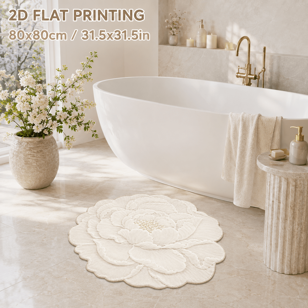 TEMU 1 tapis de bain, impression plate 2D, surface en velours 800GSM, fond antidérapant thermocollé, tapis antidérapant imprimé avec motif floral à