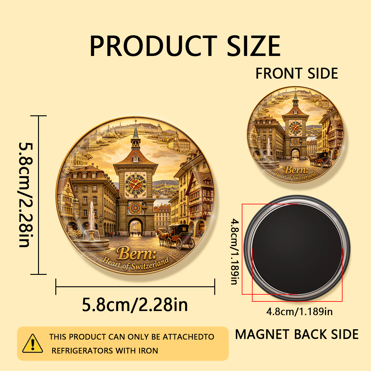 TEMU 1pc 2d Flat Bern: Heart Of Switzerland Durable Round Fridge Magnet, Suitable For Photos, Postcards, Etc. To , As A Kitchen Decoration., 2d Flat