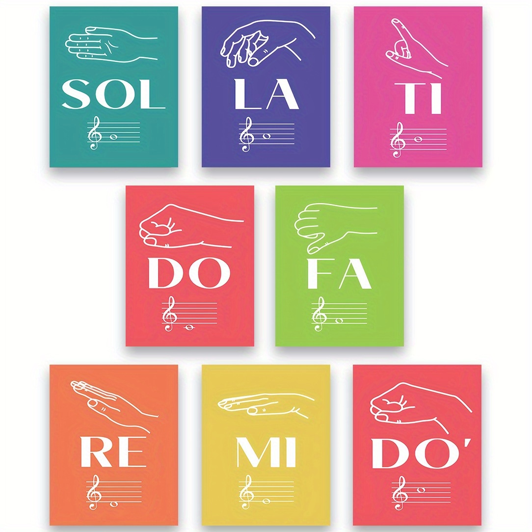 TEMU 8pcs Hand Gesture Posters - Music Educational Charts With Color-coded Notes (do, Re, Mi) | 8x10 Inch Unframed Classroom & Music Room Decor |
