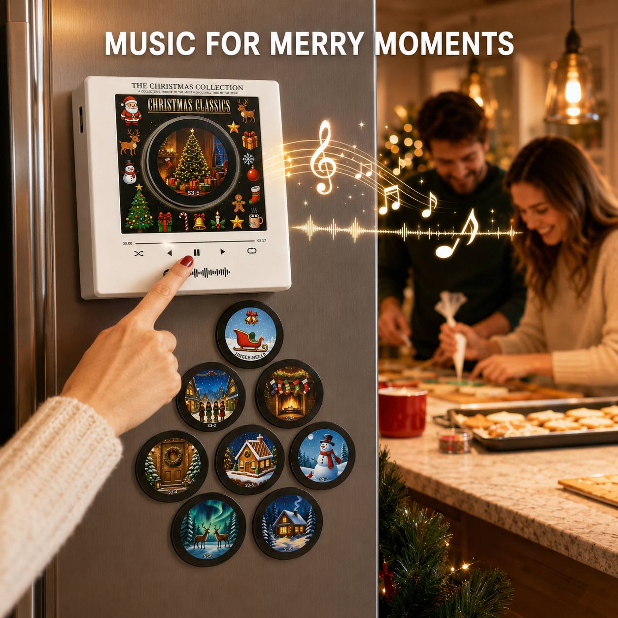 christmas vinyl record player fridge magnet set 9pcs records interactive music fridge decor kitchen home refrigerator ornament unique creative holiday gift Product details 3